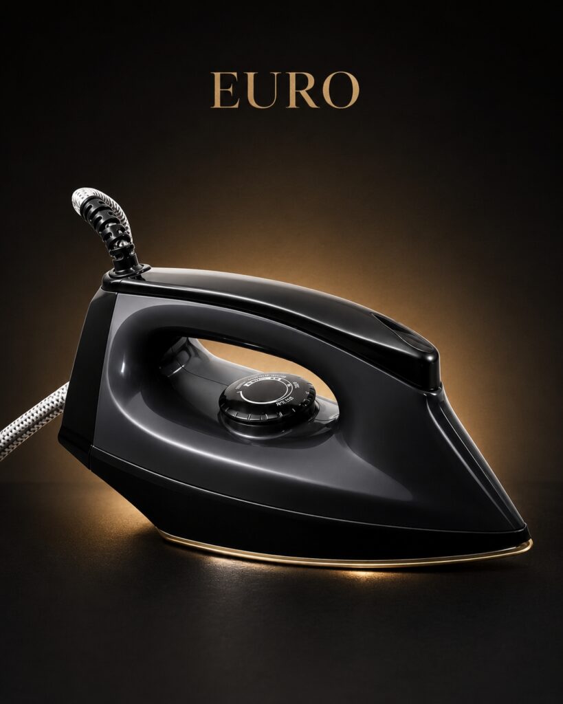 EURO 1000W Auto Dry Iron with Black-Coated Soleplate