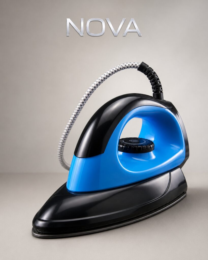 NOVA 1000W Auto Dry Iron with 170 gm Plate and Silver-Point Thermostat
